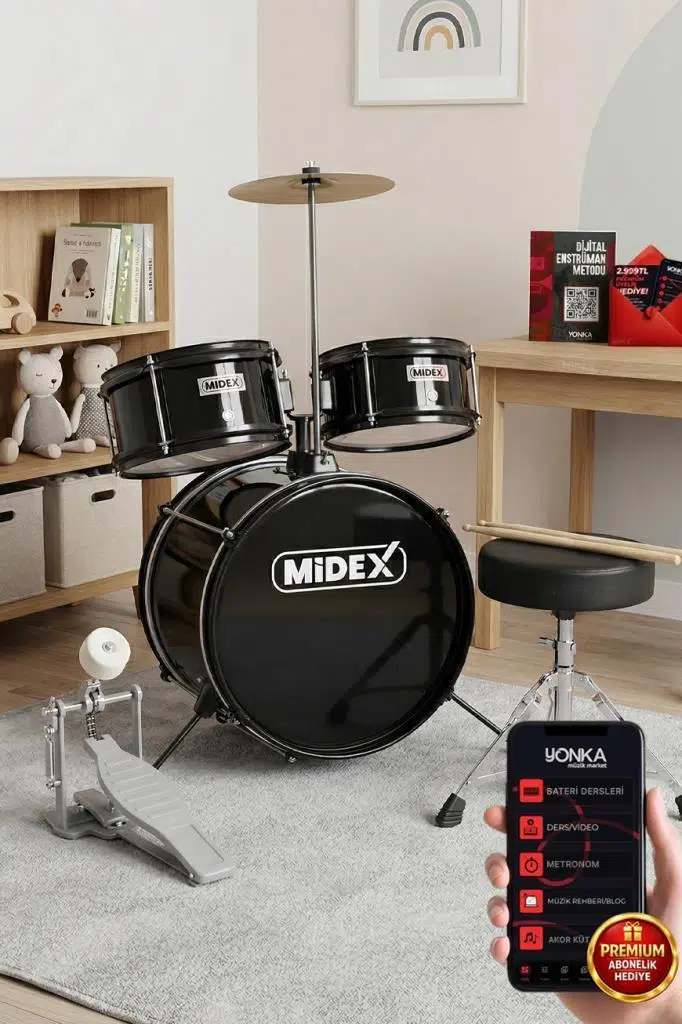 Midex CD300X-BK Akustik Junior Çocuk Baterisi Davulu Seti 5-14 Yaş İçin Full Set Midex CD300X-BK Akustik Junior Çocuk Baterisi Davulu Seti 5-14 Yaş İçin Full Set
