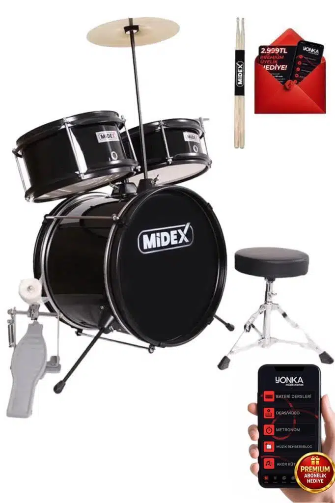 Midex CD300X-BK Akustik Junior Çocuk Baterisi Davulu Seti 5-14 Yaş İçin Full Set Midex CD300X-BK Akustik Junior Çocuk Baterisi Davulu Seti 5-14 Yaş İçin Full Set