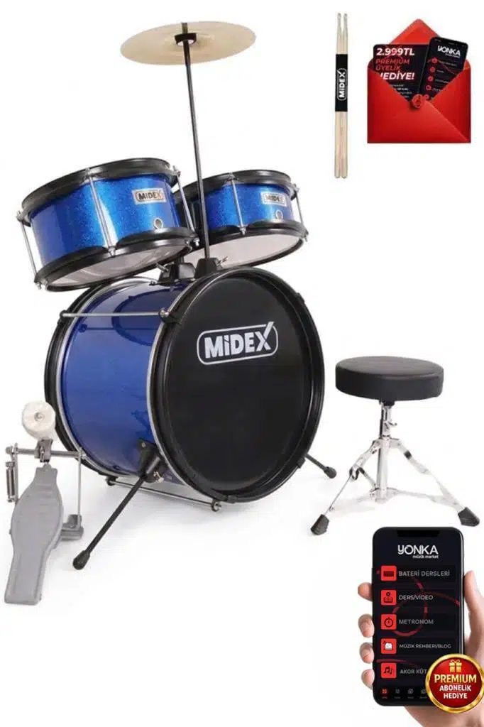 Midex CD300X-BL Akustik Junior Çocuk Baterisi Davulu Seti 5-14 Yaş İçin Full Set Midex CD300X-BL Akustik Junior Çocuk Baterisi Davulu Seti 5-14 Yaş İçin Full Set