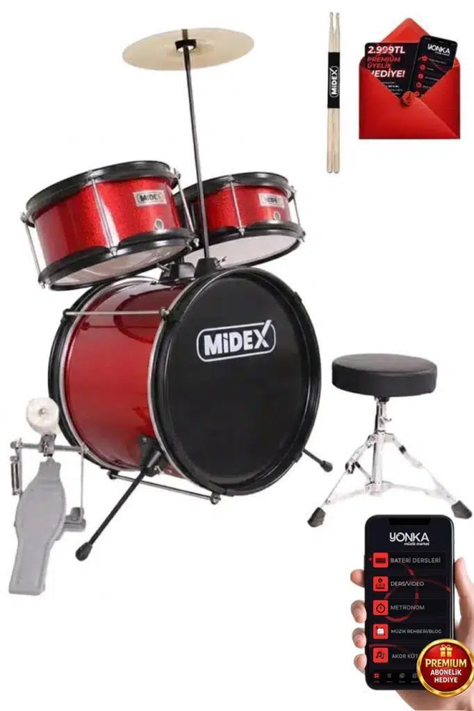 Midex CD300X-RD Akustik Junior Çocuk Baterisi Davulu Seti 5-14 Yaş İçin Full Set Midex CD300X-RD Akustik Junior Çocuk Baterisi Davulu Seti 5-14 Yaş İçin Full Set