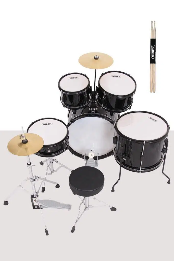 Midex CD500X-BK Akustik Junior Çocuk Baterisi Davul Seti 5-18 Yaş İçin Full Set