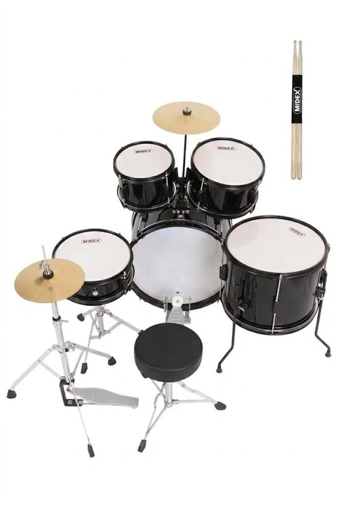 Midex CD500X-BK Akustik Junior Çocuk Baterisi Davul Seti 5-18 Yaş İçin Full Set