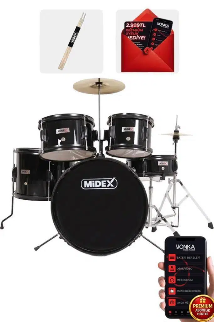 Midex CD500X-BK Akustik Junior Çocuk Baterisi Davul Seti 5-18 Yaş İçin Full Set Midex CD500X-BK Akustik Junior Çocuk Baterisi Davul Seti 5-18 Yaş İçin Full Set