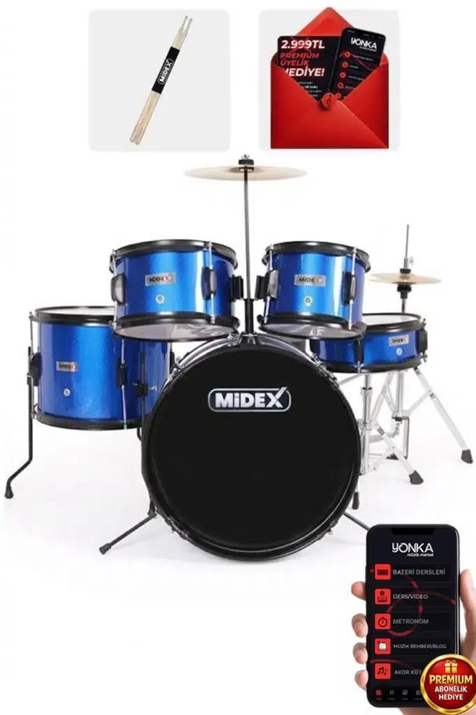 Midex CD500X-BL Akustik Junior Çocuk Baterisi Davul Seti 5-18 Yaş İçin Full Set Midex CD500X-BL Akustik Junior Çocuk Baterisi Davul Seti 5-18 Yaş İçin Full Set