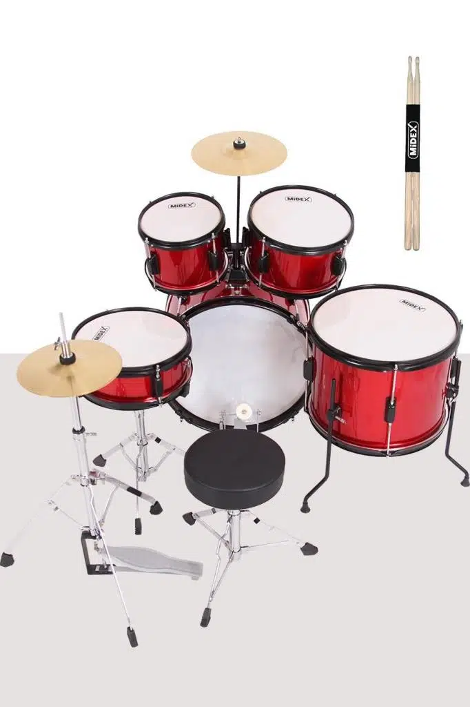 Midex CD500X-RD Akustik Junior Çocuk Baterisi Davulu Seti 5-18 Yaş İçin Full Set