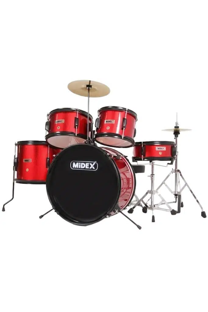 Midex CD500X-RD Akustik Junior Çocuk Baterisi Davulu Seti 5-18 Yaş İçin Full Set