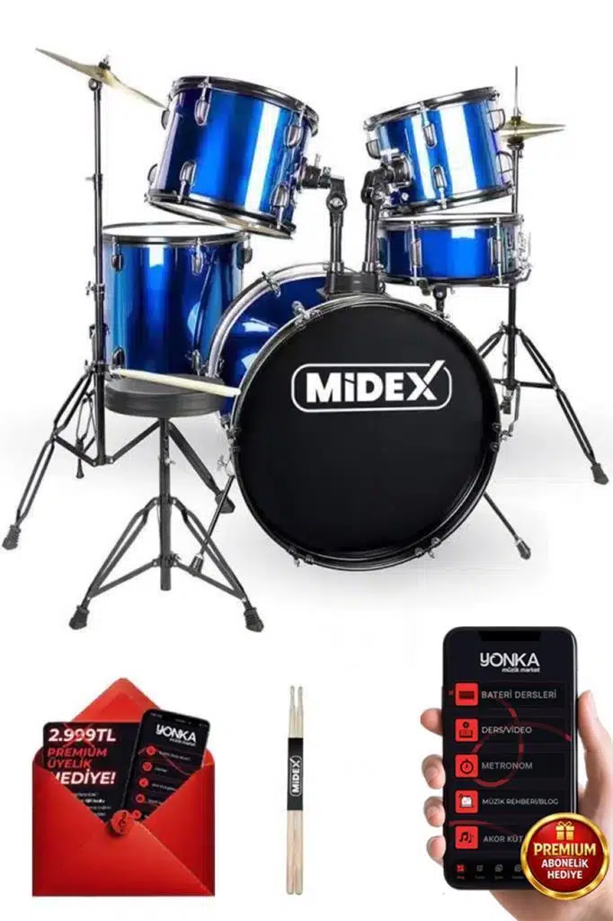 Midex CD900X-BL 22'' Yetişkin Akustik Bateri Davul Seti 22B-13T-12T-16F-14S (5 Parça) Midex CD900X-BL 22'' Yetişkin Akustik Bateri Davul Seti 22B-13T-12T-16F-14S (5 Parça)