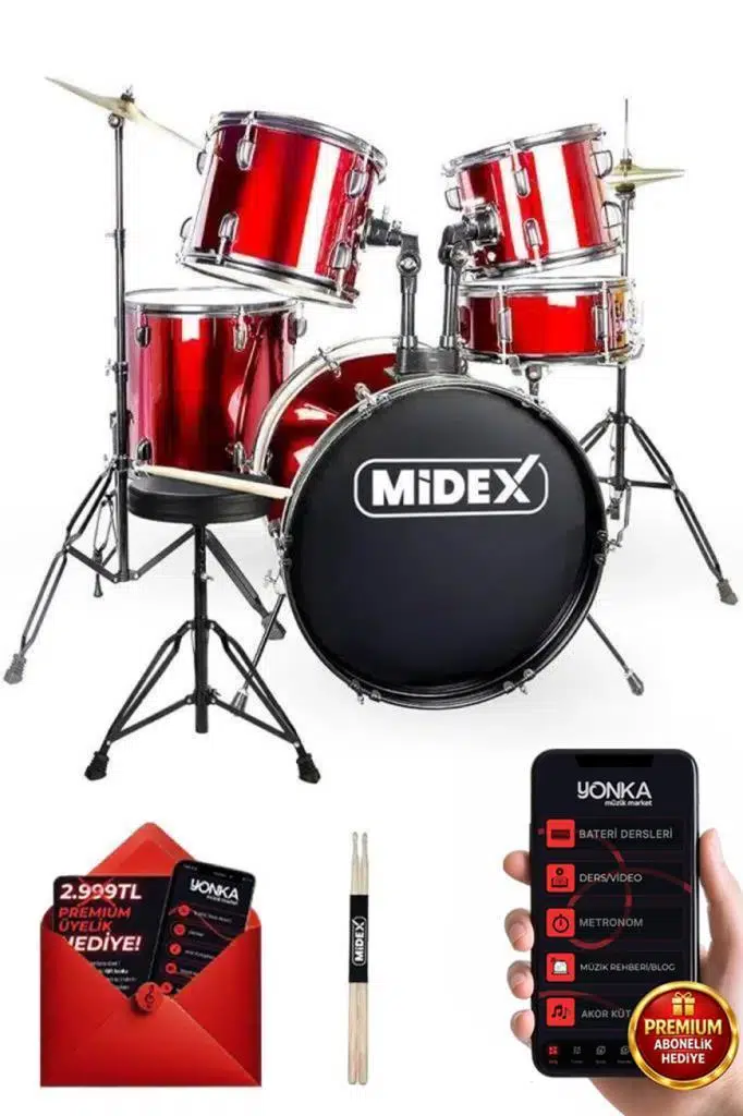 Midex CD900X-RD 22'' Yetişkin Akustik Bateri Davul Seti 22B-13T-12T-16F-14S (5 Parça) Midex CD900X-RD 22'' Yetişkin Akustik Bateri Davul Seti 22B-13T-12T-16F-14S (5 Parça)