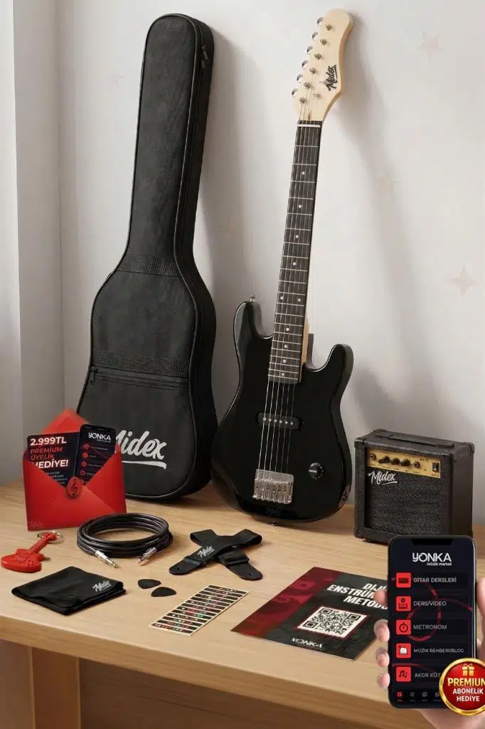 Midex CEG-30BK 4-6 Yaş Çocuklar İçin Amfili Full 1/4 30 İnç Elektro Gitar Seti Full Black
