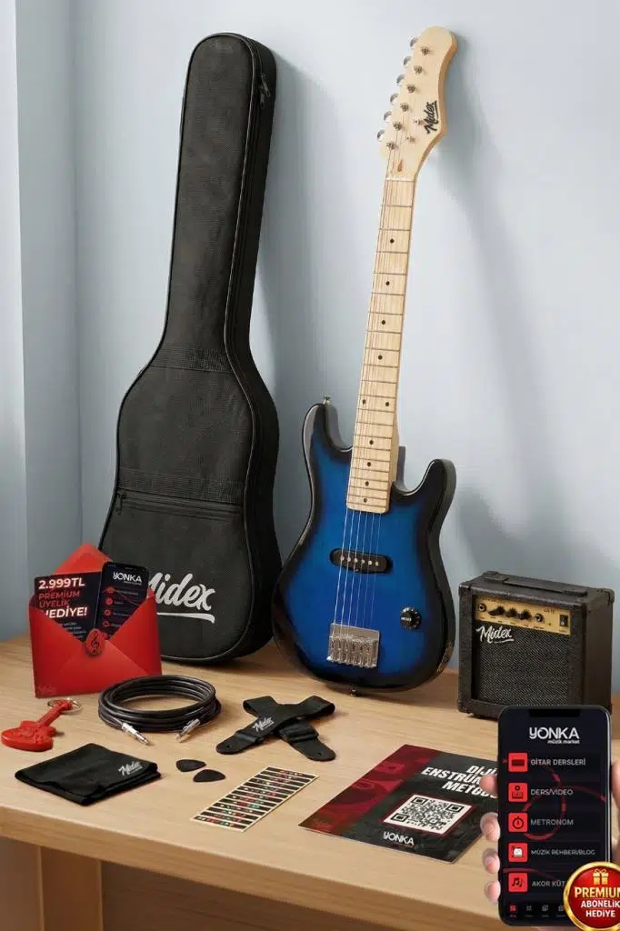 Midex CEG-30BL 4-6 Yaş Çocuklar İçin Amfili Full 1/4 30 İnç Elektro Gitar Seti Blue Black