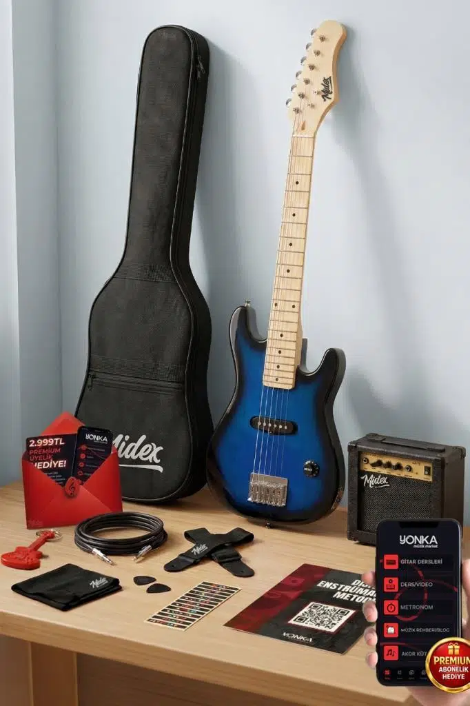 Midex CEG-30BL 4-6 Yaş Çocuklar İçin Amfili Full 1/4 30 İnç Elektro Gitar Seti Blue Black Midex CEG-30BL 4-6 Yaş Çocuklar İçin Amfili Full 1/4 30 İnç Elektro Gitar Seti Blue Black