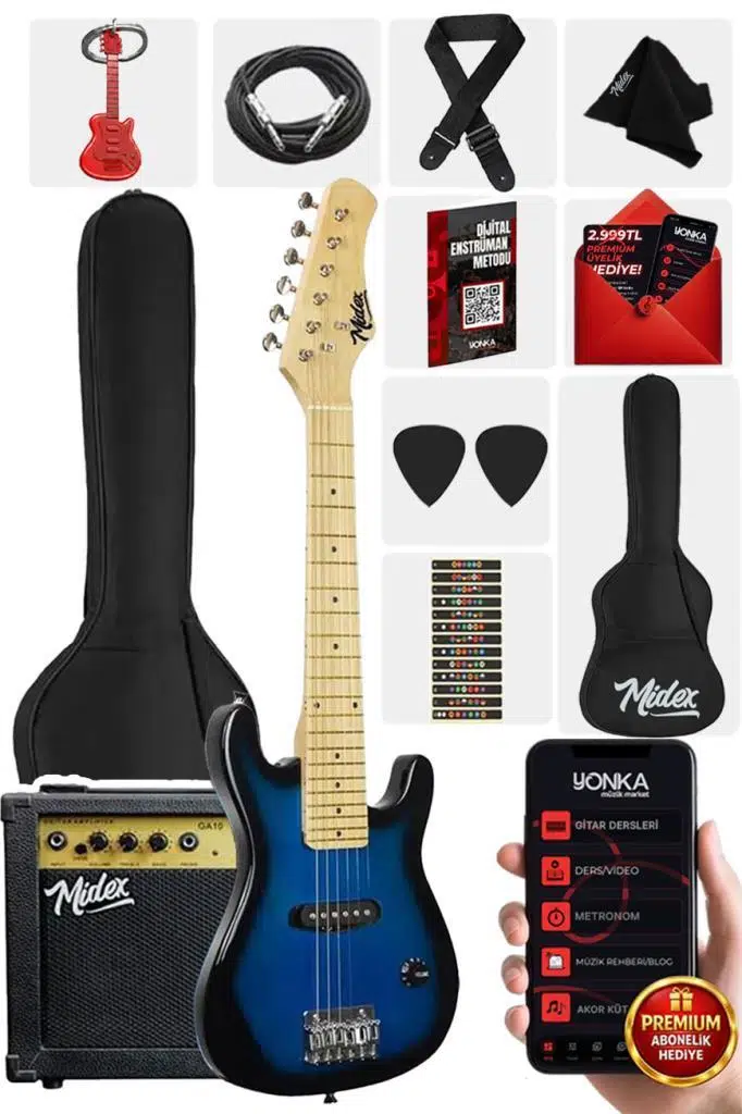 Midex CEG-30BL 4-6 Yaş Çocuklar İçin Amfili Full 1/4 30 İnç Elektro Gitar Seti Blue Black Midex CEG-30BL 4-6 Yaş Çocuklar İçin Amfili Full 1/4 30 İnç Elektro Gitar Seti Blue Black