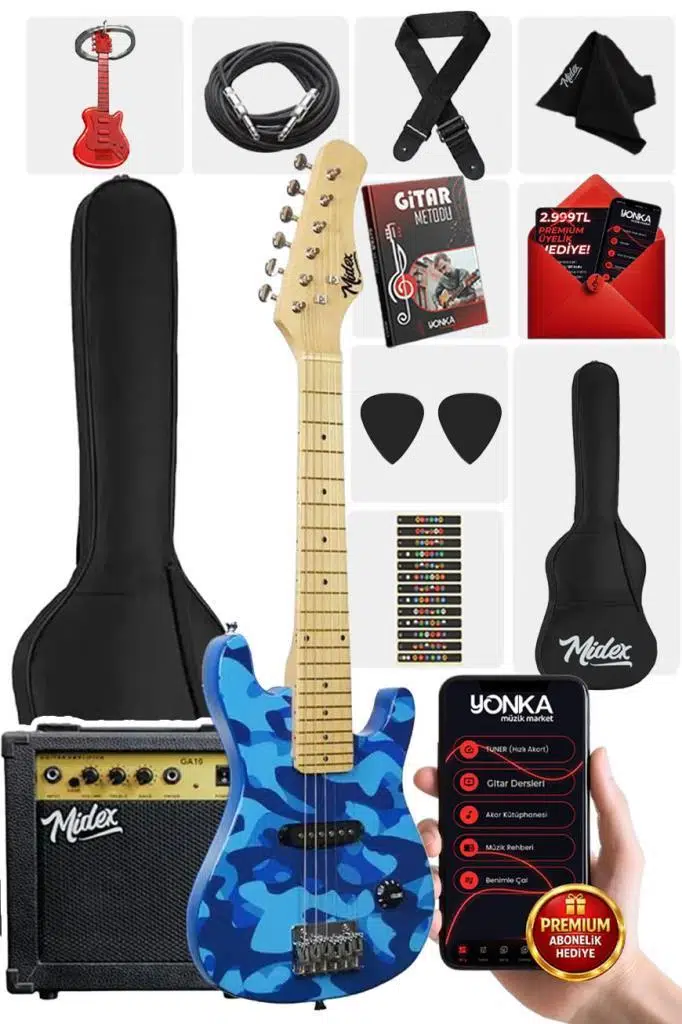 Midex CEG-30BS 4-6 Yaş Çocuklar İçin Amfili Full 1/4 30 İnç Elektro Gitar Seti
