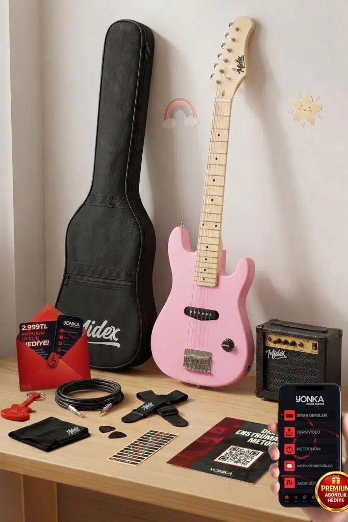Midex CEG-30PK 4-6 Yaş Çocuklar İçin Amfili Full 1/4 30 İnç Elektro Gitar Seti Pembe Midex CEG-30PK 4-6 Yaş Çocuklar İçin Amfili Full 1/4 30 İnç Elektro Gitar Seti Pembe