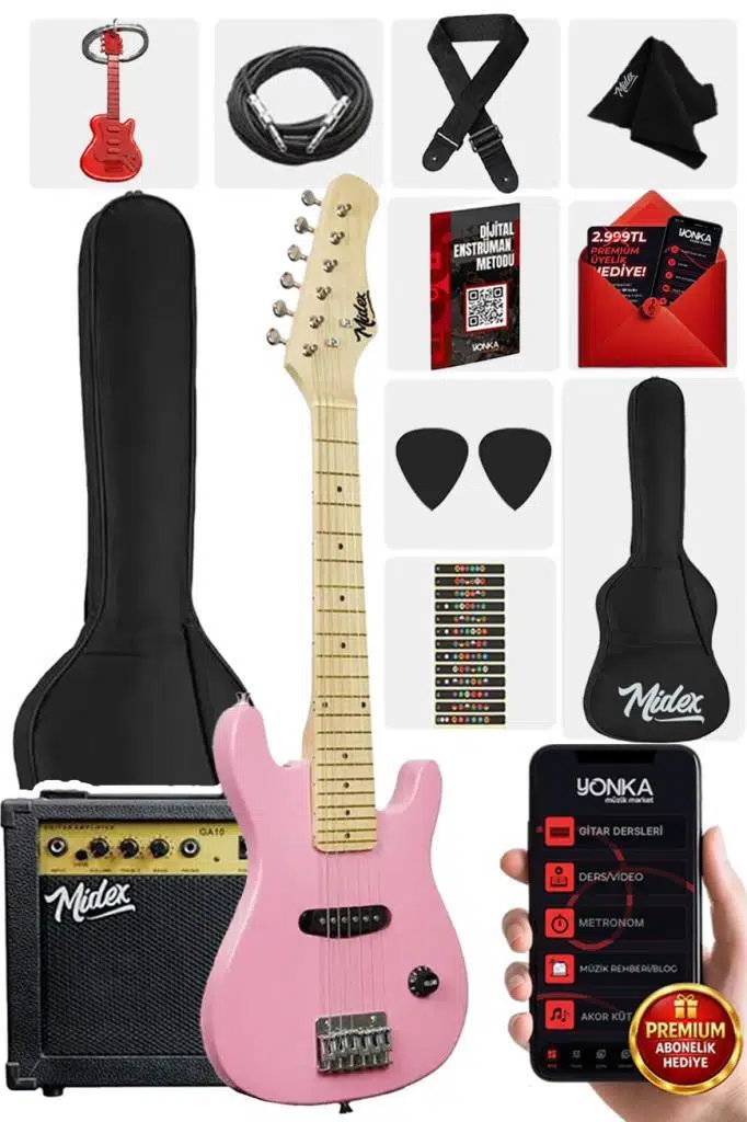Midex CEG-30PK 4-6 Yaş Çocuklar İçin Amfili Full 1/4 30 İnç Elektro Gitar Seti Pembe Midex CEG-30PK 4-6 Yaş Çocuklar İçin Amfili Full 1/4 30 İnç Elektro Gitar Seti Pembe