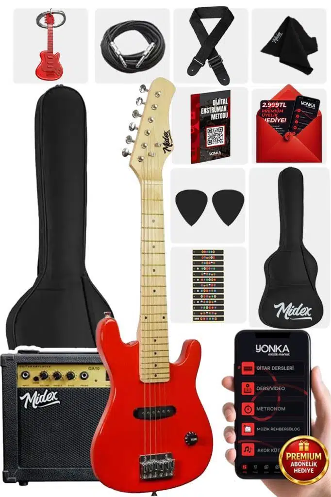 Midex CEG-30RD 4-6 Yaş Çocuklar İçin Amfili Full 1/4 30 İnç Elektro Gitar Seti RED Midex CEG-30RD 4-6 Yaş Çocuklar İçin Amfili Full 1/4 30 İnç Elektro Gitar Seti RED