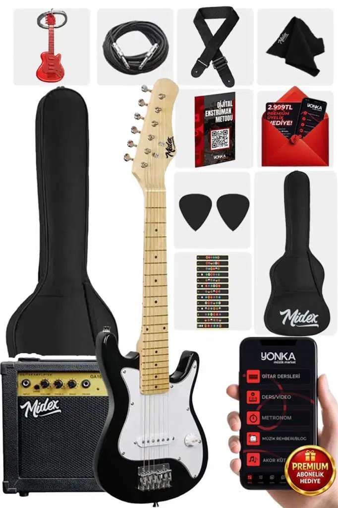 Midex CEG-30WB 4-6 Yaş Çocuklar İçin Amfili Full 1/4 30 İnç Elektro Gitar Seti White Black Midex CEG-30WB 4-6 Yaş Çocuklar İçin Amfili Full 1/4 30 İnç Elektro Gitar Seti White Black