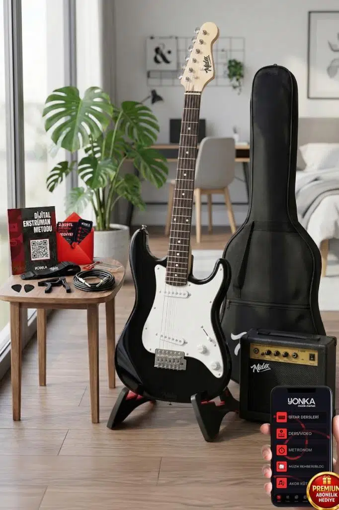 Midex CEG-36BK 8-12 Yaş Çocuklar İçin Amfili Full 3/4 36 İnç Elektro Gitar Seti White Black