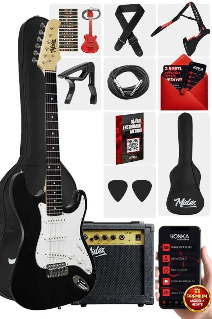 Midex CEG-36BK 8-12 Yaş Çocuklar İçin Amfili Full 3/4 36 İnç Elektro Gitar Seti White Black