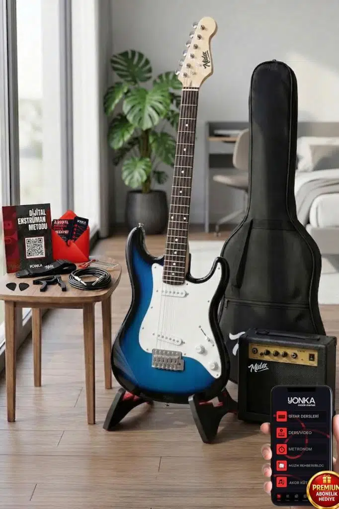 Midex CEG-36BL 8-12 Yaş Çocuklar İçin Amfili Full 3/4 36 İnç Elektro Gitar Seti Blue