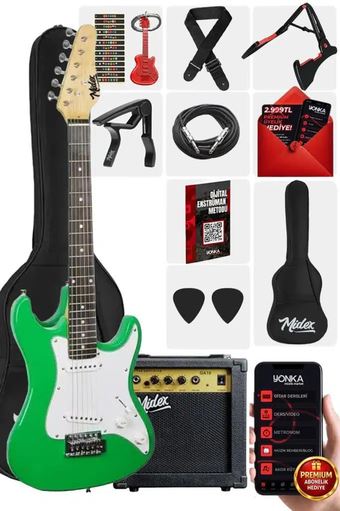 Midex CEG-36GR 8-12 Yaş Çocuklar İçin Amfili Full 3/4 36 İnç Elektro Gitar Seti Yeşil Midex CEG-36GR 8-12 Yaş Çocuklar İçin Amfili Full 3/4 36 İnç Elektro Gitar Seti Yeşil
