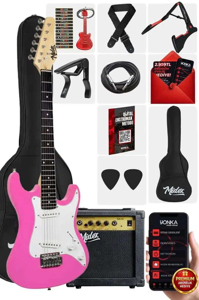 Midex CEG-36PK 8-12 Yaş Çocuklar İçin Amfili Full 3/4 36 İnç Elektro Gitar Seti Pembe Midex CEG-36PK 8-12 Yaş Çocuklar İçin Amfili Full 3/4 36 İnç Elektro Gitar Seti Pembe