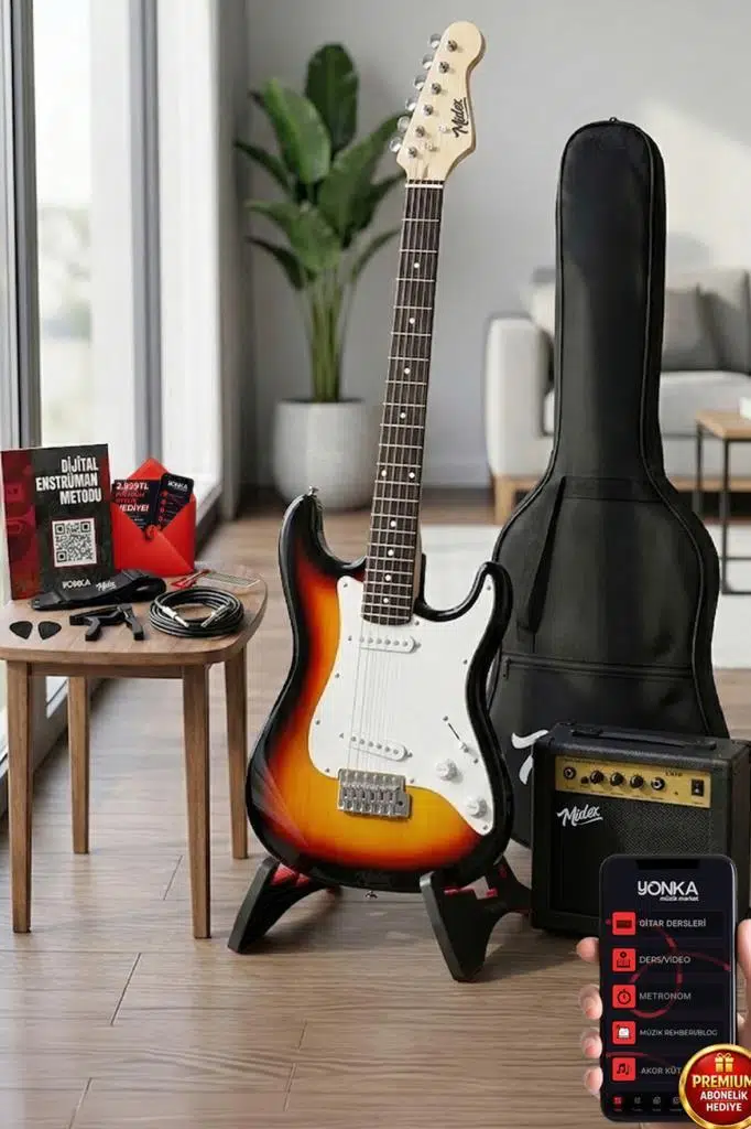 Midex CEG-36SB 8-12 Yaş Çocuklar İçin Amfili Full 3/4 36 İnç Elektro Gitar Seti Sunburs