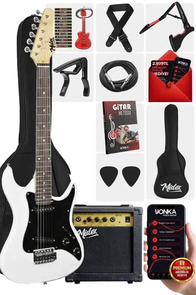 Midex CEG-36WH 8-12 Yaş Çocuklar İçin Amfili Full 3/4 36 İnç Elektro Gitar Seti White