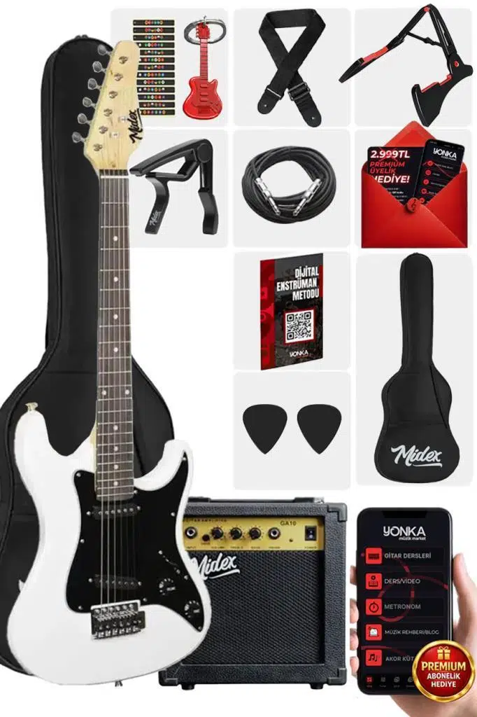 Midex CEG-36WH 8-12 Yaş Çocuklar İçin Amfili Full 3/4 36 İnç Elektro Gitar Seti White Midex CEG-36WH 8-12 Yaş Çocuklar İçin Amfili Full 3/4 36 İnç Elektro Gitar Seti White