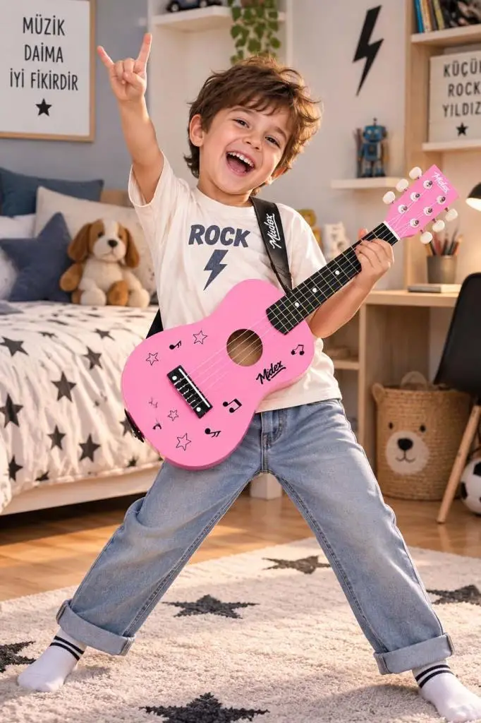 Midex CG-230PK Çocuk Klasik Gitar Seti 3-8 Yaş 23 İnç 58 cm Pembe Çocuk Gitarı Seti
