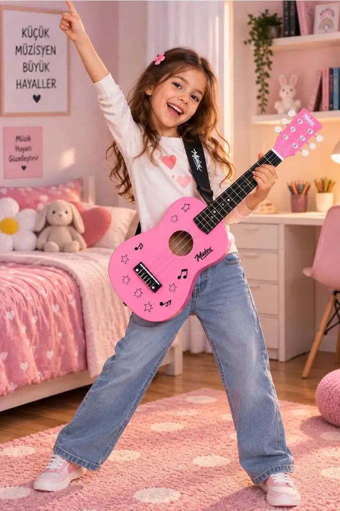 Midex CG-230PK Çocuk Klasik Gitar Seti 3-8 Yaş 23 İnç 58 cm Pembe Çocuk Gitarı Seti