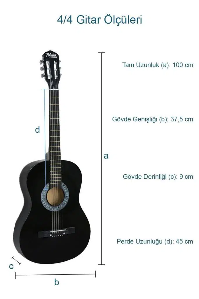 Midex CG-265BK Siyah Klasik Gitar 4/4 Yetişkin Boy Sap Ayarlı Full Set