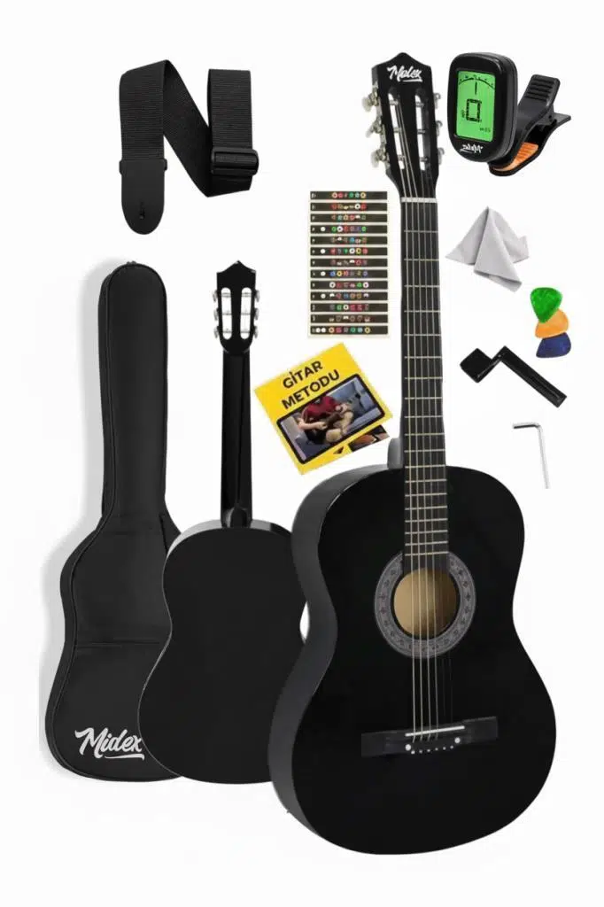 Midex CG-270BK Siyah Klasik Gitar 4/4 Yetişkin Boy Sap Ayarlı Full Set