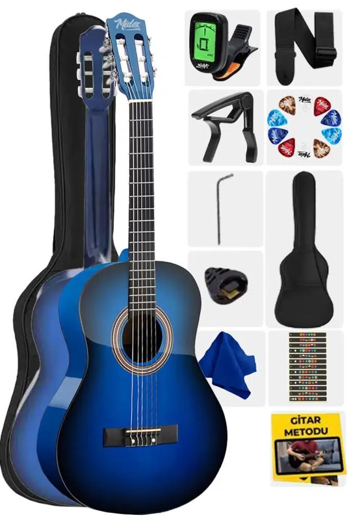 Midex CG-270BL Klasik Gitar 4/4 Yetişkin Boy Sap Ayarlı Full Set