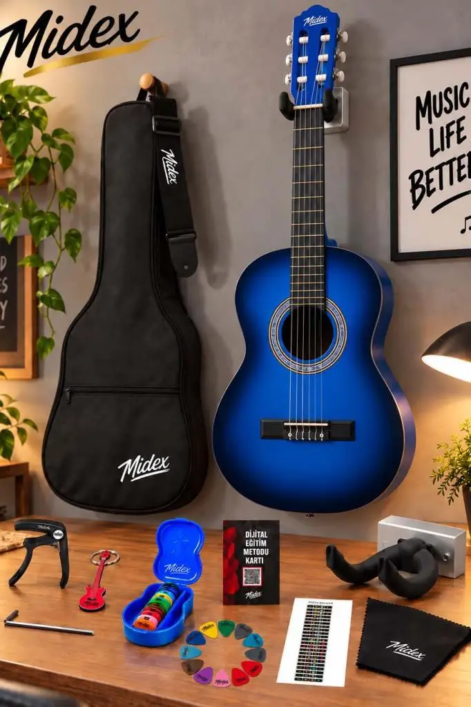 Midex CG-270BL Klasik Gitar 4/4 Yetişkin Boy Sap Ayarlı Full Set
