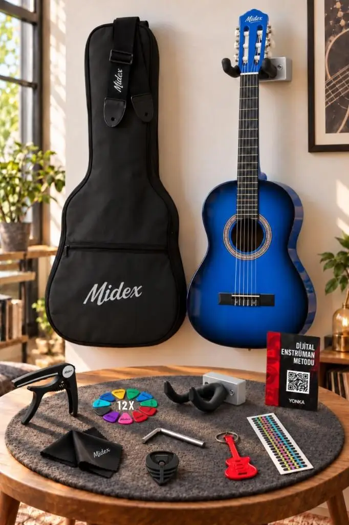 Midex CG-270BL Klasik Gitar 4/4 Yetişkin Boy Sap Ayarlı Full Set
