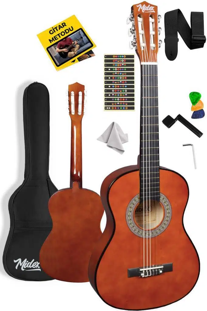 Midex CG-270BRW Brown Renk Klasik Gitar 4/4 Yetişkin Boy Sap Ayarlı Full Set