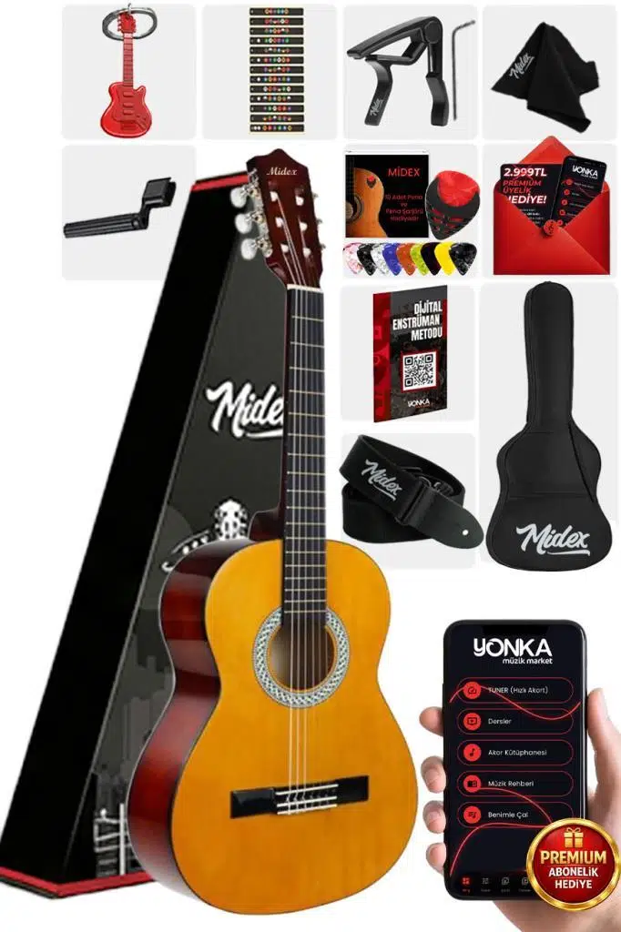 Midex CG-270M Doğal Renk Klasik Gitar 4/4 Yetişkin Boy Sap Ayarlı Full Set