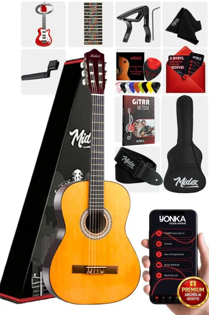 Midex CG-270M Doğal Renk Klasik Gitar 4/4 Yetişkin Boy Sap Ayarlı Full Set