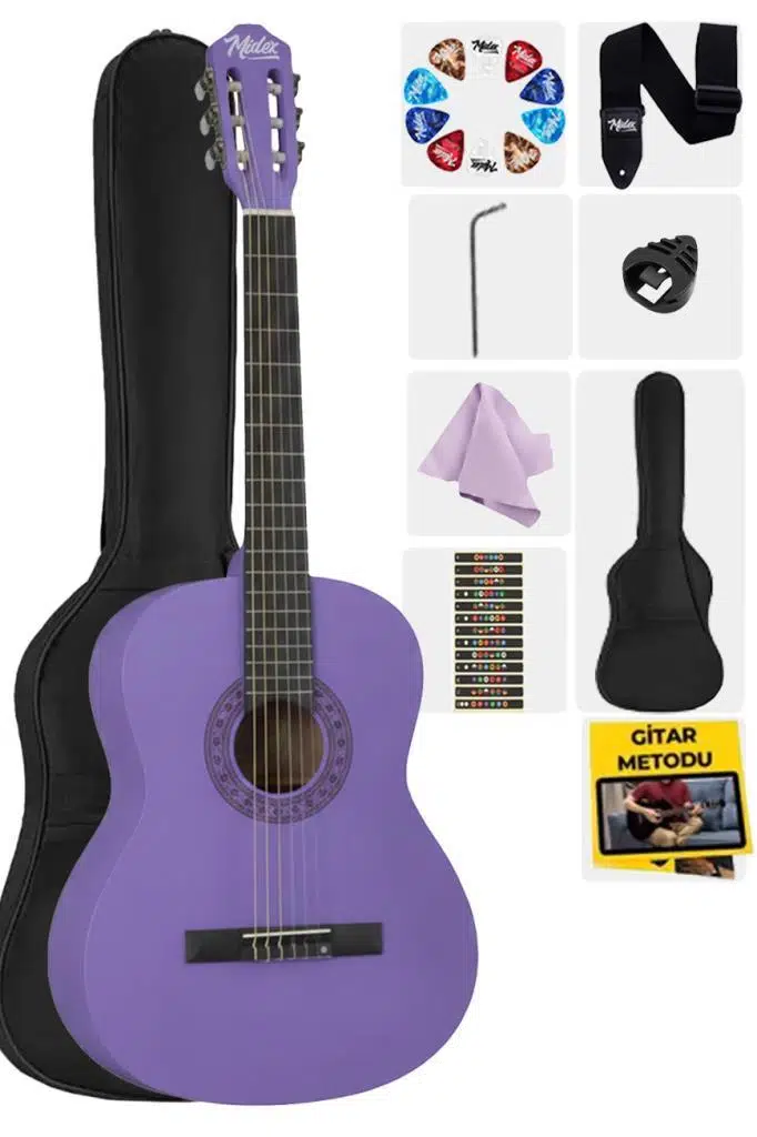 Midex CG-270PRP Mor Renk Klasik Gitar 4/4 Yetişkin Boy Sap Ayarlı Full Set