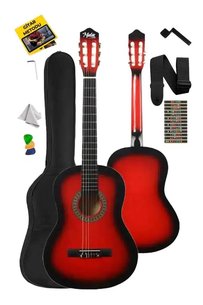 Midex CG-270RD Kırmızı Renk Klasik Gitar 4/4 Yetişkin Boy Sap Ayarlı Full Set Midex CG-270RD Kırmızı Renk Klasik Gitar 4/4 Yetişkin Boy Sap Ayarlı Full Set