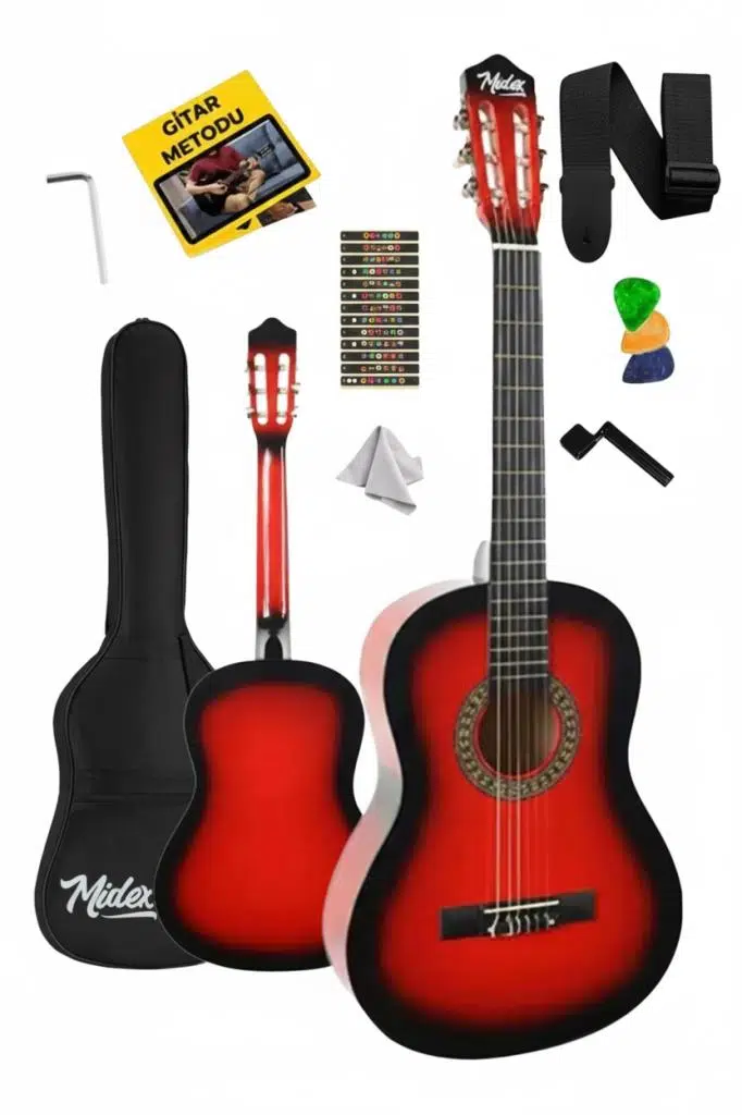 Midex CG-270RD Kırmızı Renk Klasik Gitar 4/4 Yetişkin Boy Sap Ayarlı Full Set Midex CG-270RD Kırmızı Renk Klasik Gitar 4/4 Yetişkin Boy Sap Ayarlı Full Set