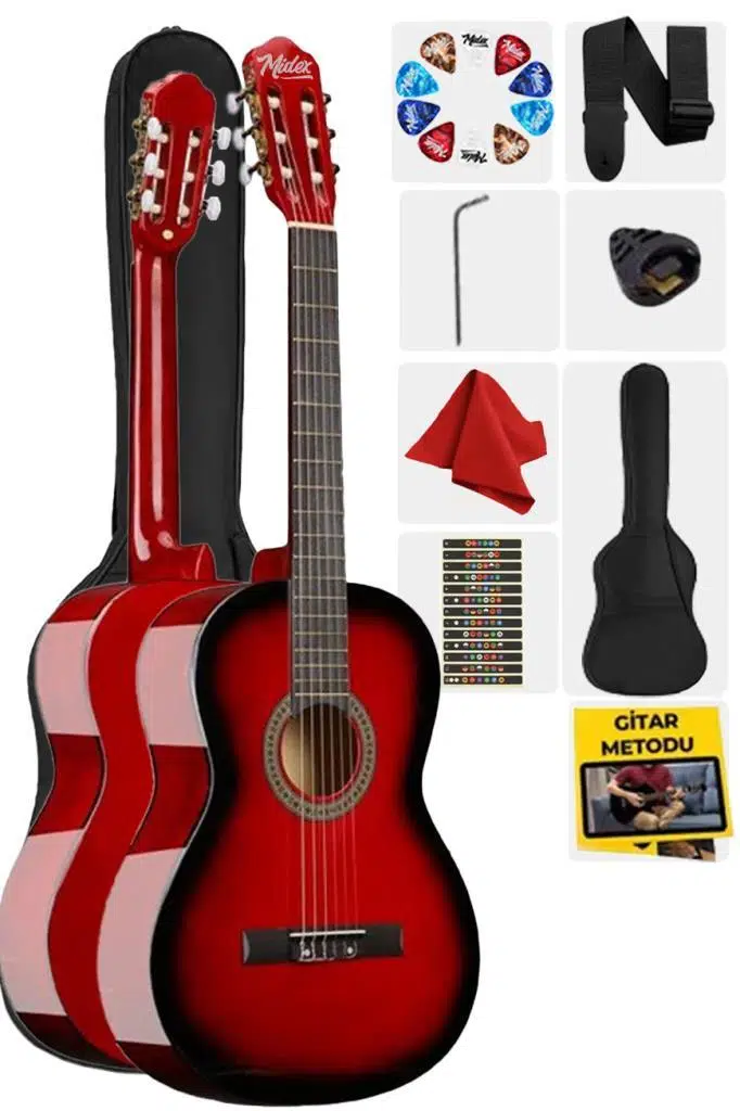 Midex CG-270RD Kırmızı Renk Klasik Gitar 4/4 Yetişkin Boy Sap Ayarlı Full Set Midex CG-270RD Kırmızı Renk Klasik Gitar 4/4 Yetişkin Boy Sap Ayarlı Full Set