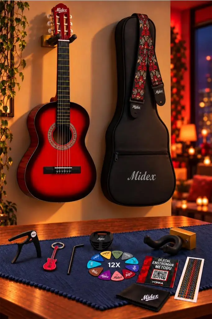Midex CG-270RD Kırmızı Renk Klasik Gitar 4/4 Yetişkin Boy Sap Ayarlı Full Set