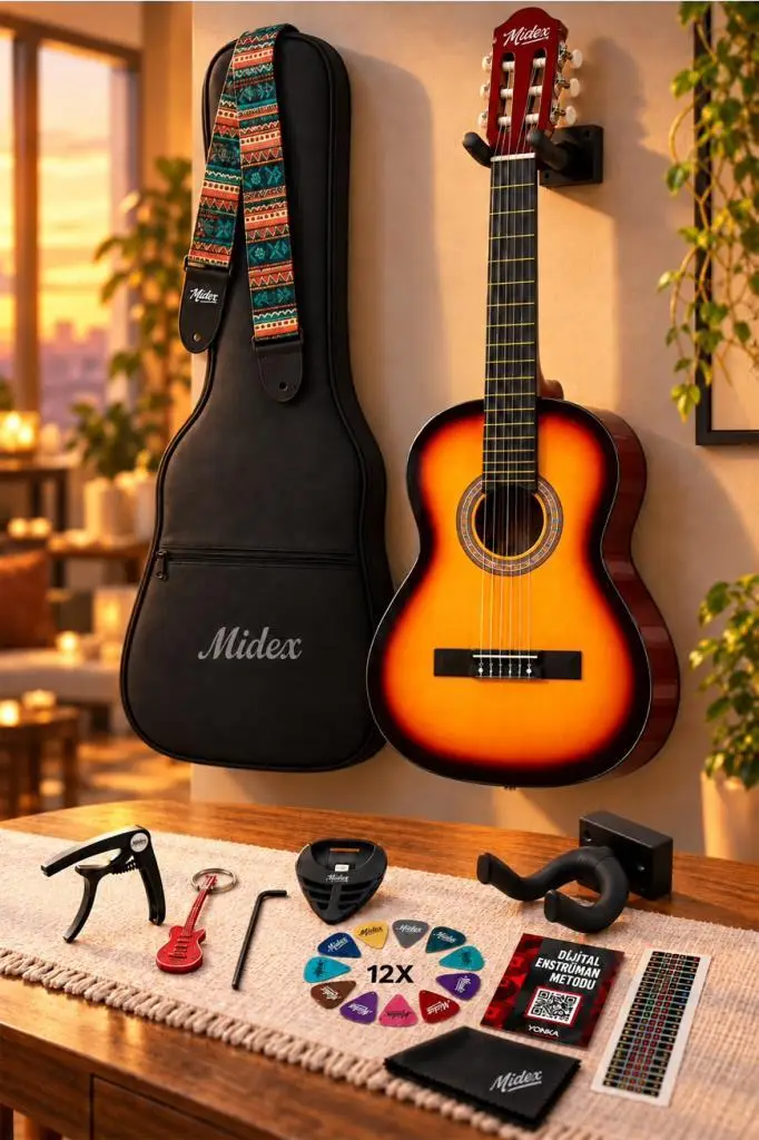 Midex CG-270SB Sunburst Renk Klasik Gitar 4/4 Yetişkin Boy Sap Ayarlı Full Set