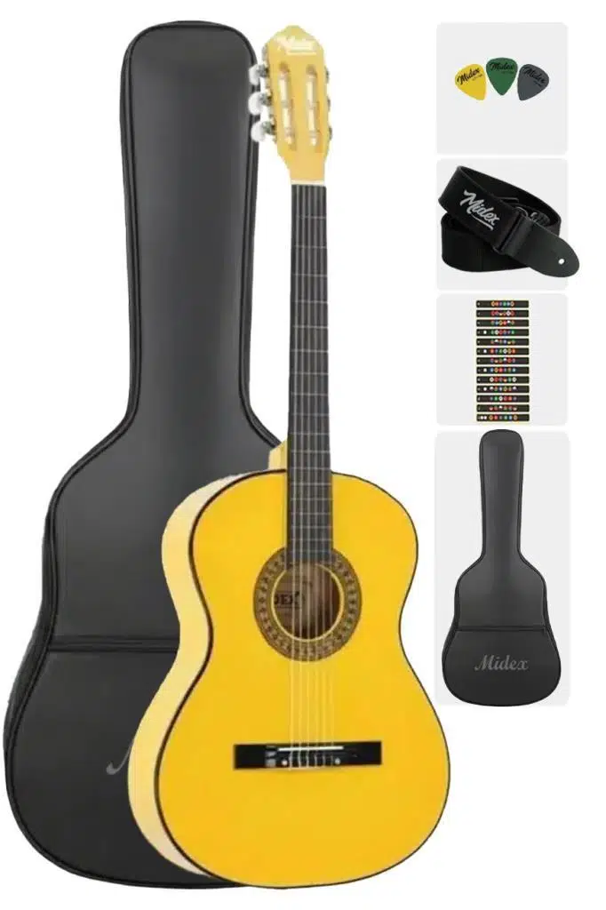 Midex CG-270YLW-OUT Sarı Renk Klasik Gitar 4/4 Yetişkin Boy Sap Ayarlı Full Set(OUTLET) Midex CG-270YLW-OUT Sarı Renk Klasik Gitar 4/4 Yetişkin Boy Sap Ayarlı Full Set(OUTLET)