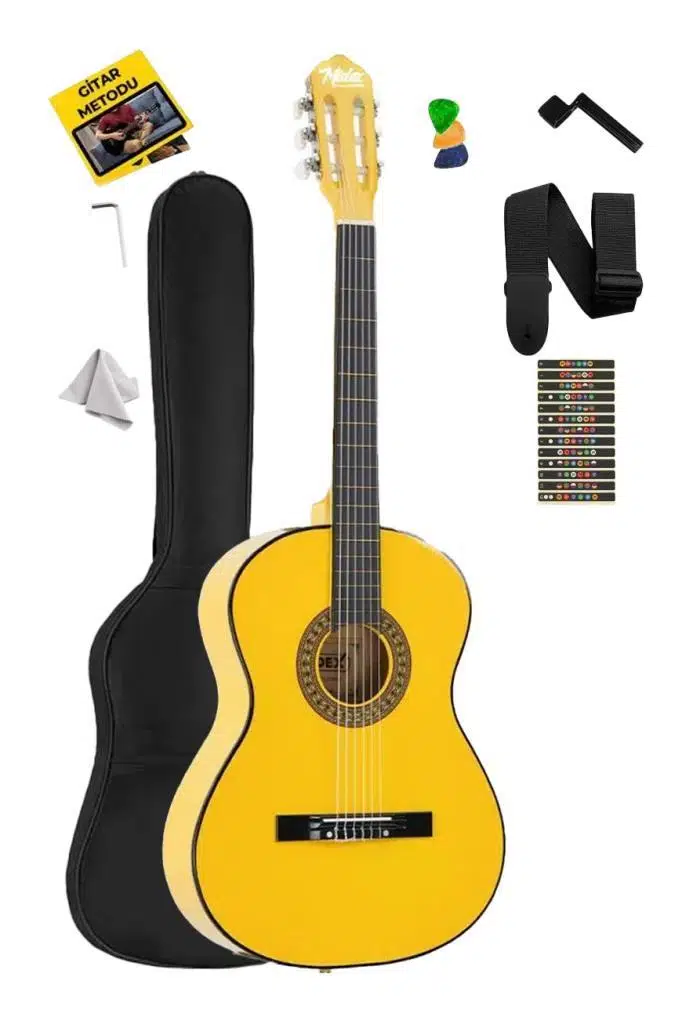 Midex CG-270YLW Sarı Renk Klasik Gitar 4/4 Yetişkin Boy Sap Ayarlı Full Set