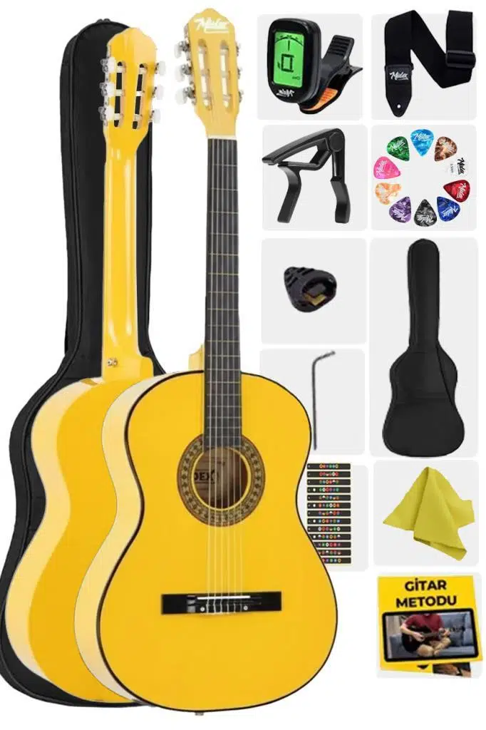 Midex CG-270YLW Sarı Renk Klasik Gitar 4/4 Yetişkin Boy Sap Ayarlı Full Set