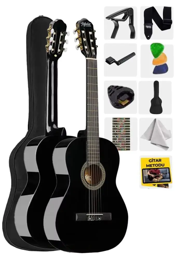 Midex CG-34BK Kaliteli 34 İnç 1/2 Junior Çocuk Gitarı 4-8 Yaş Arası (Çanta Askı Pena Metod)
