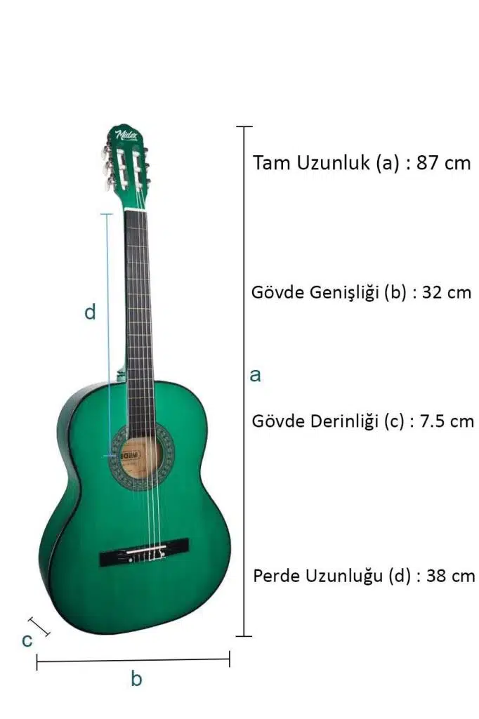 Midex CG-34GR Kaliteli 34 İnç 1/2 Junior Çocuk Gitarı 4-8 Yaş Arası (Çanta Capo Nota Sticker Askı Pena Metod)